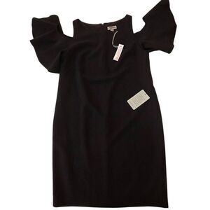 NWT Chelsea28 Womens Cold Shoulder Short Flutter Sleeve Shift Dress Black Small